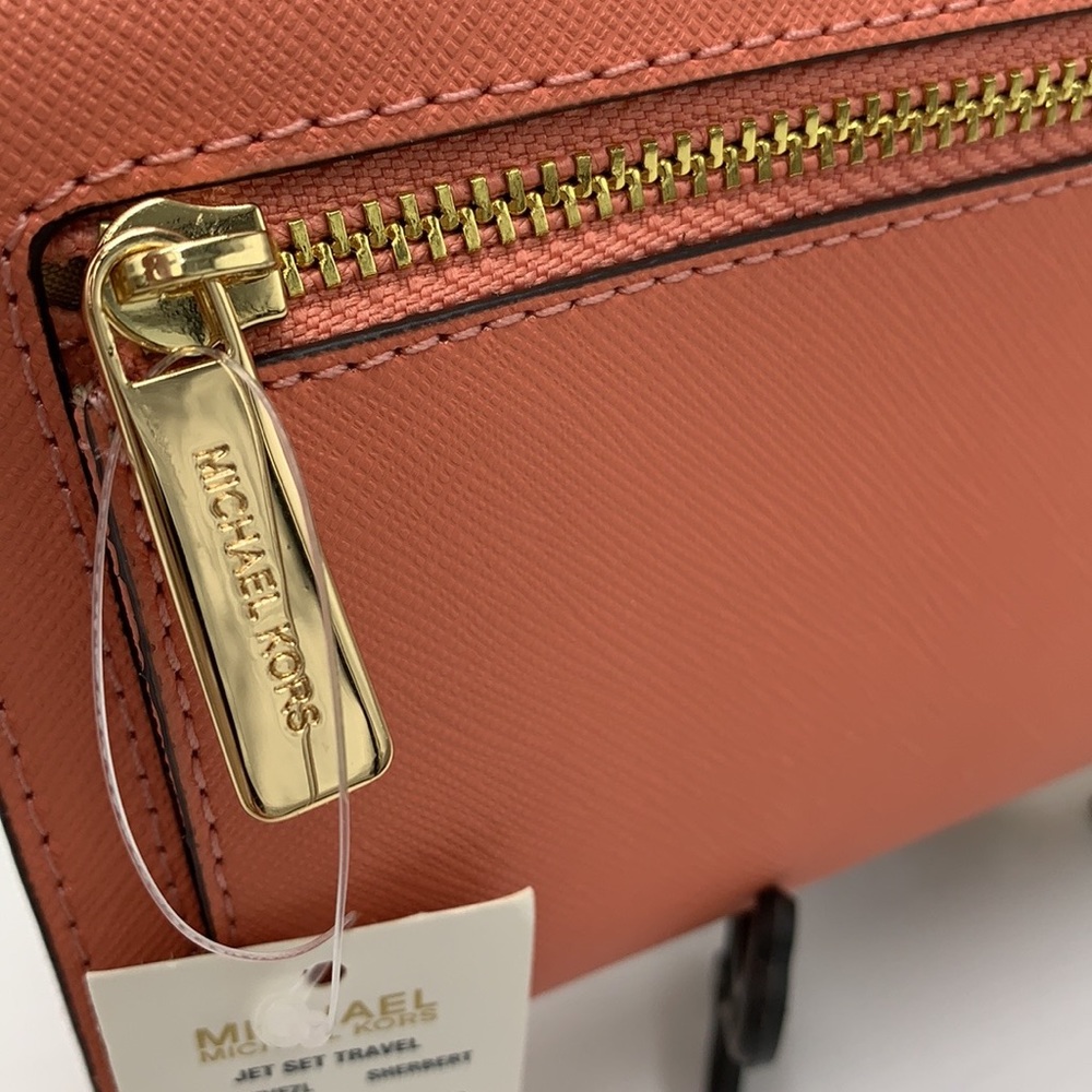 MICHAEL KORS JET SET TRAVEL LARGE TRIFOLD WALLET SHERBERT COLOR - Picture 12 of 13